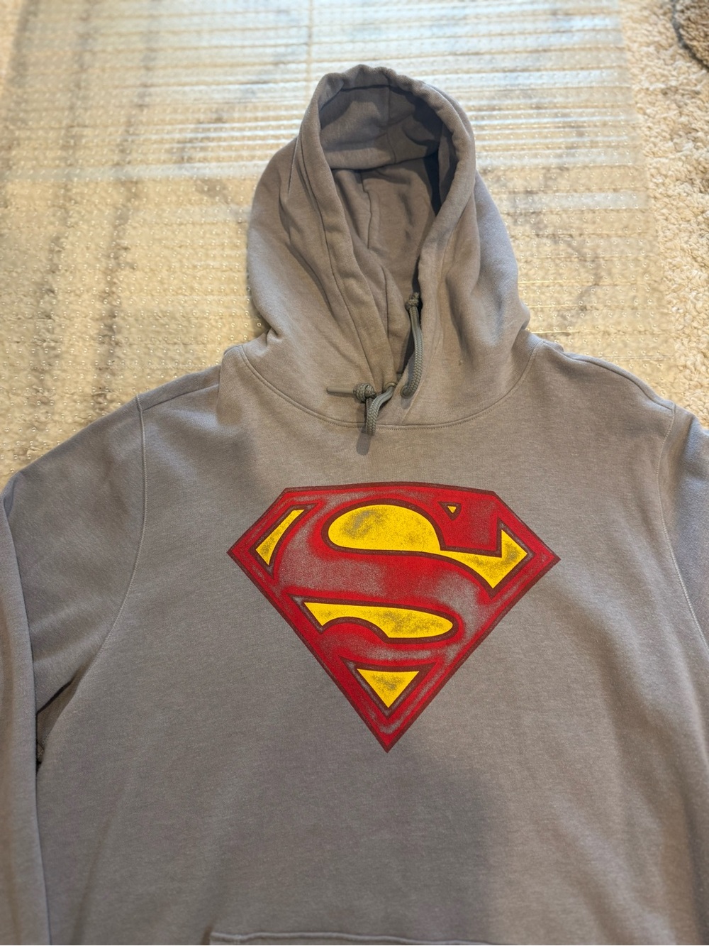 DC Comics Men's Gray Crewneck Hoodie with Red & Yellow Superman Emblem